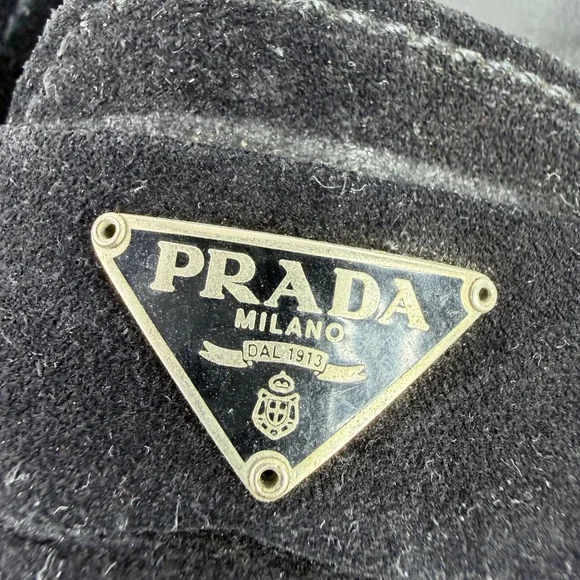Prada Loafers Women Size 37 Black Suede Triangle Logo Flat Shoes Made in Italy - Picture 10 of 13
